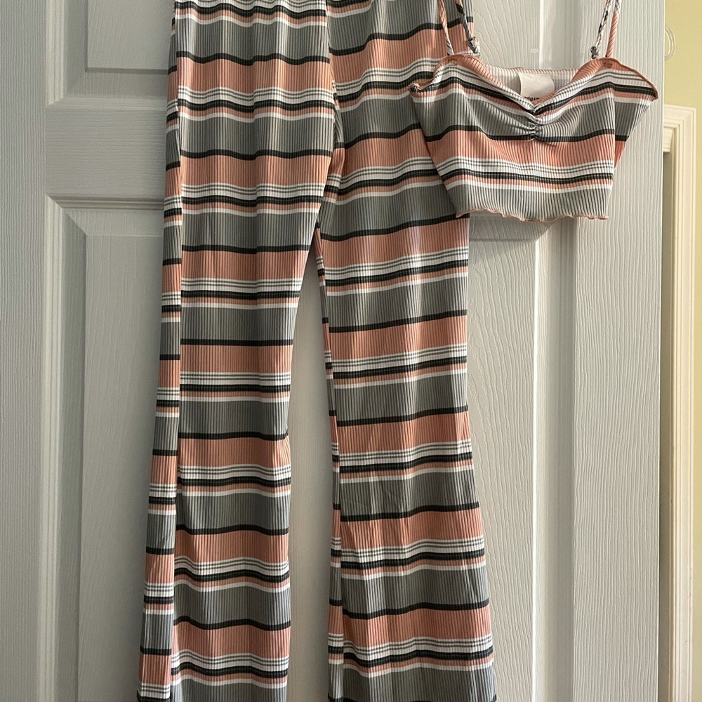 2 piece crop top and flared bottom